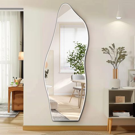 PRICES MAY VARY. UNIQUE DESIGN: This asymmetrical mirror is an artistic display on its own, which is a beautiful part of any home decorating scheme. This unique shaped mirror gives the illusion of even more light and depth HIGH-QUALITY MATERIALS: This shaped mirror is made of a 5mm lead-free and copper-free mirror and a 9mm black density board, which could present a clear reflection WIDELY USED: Ideal for use as a decorative mirror in your living room, bedroom, bathroom, coat room, hotel, galler Asymmetrical Mirror Entryway, Asymmetrical Full Length Mirror, Full Length Mirror Entryway, Full Length Mirror In Bathroom, Coat Room, Wall Mirror Decor Living Room, Creative Mirror, Mirror Bedroom Decor, Mirror Decor Living Room