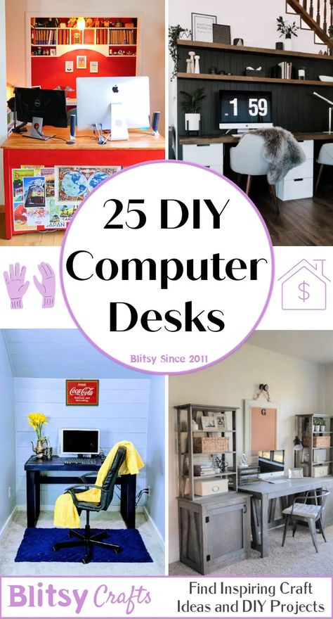 25 DIY Computer Desk Ideas and Plans to Build Your Own Desk Homemade Computer Desk, Diy Computer Desk Ideas, Desk Top Ideas, Cheap Computer Desk, Custom Computer Desk, Computer Desk Ideas, Homemade Desk, Build Your Own Desk, Built In Computer Desk