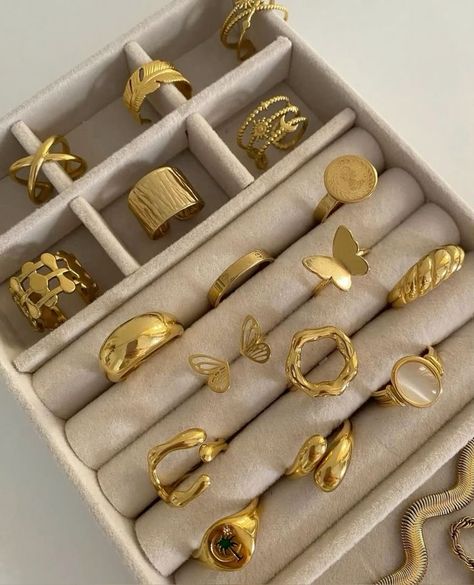 Gold Jewellery Aesthetic, Stevie Shay, Trending Rings, Minimalist Accessories Jewellery, Capsule Wardrobe Jewelry, Jewellery Elegant, Jewelry Closet, Dope Jewelry Accessories, Modern Gold Jewelry