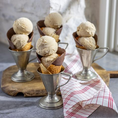 Coffee Gelato and Chocolate-Dipped Waffle Cones Recipe - Magnolia Coffee Gelato Recipe, Magnolia Ice Cream, Coffee Gelato, Magnolia Table Recipes, Espresso Ice Cream, Joanna Gaines Recipes, Waffle Cone Recipe, Waffle Cone Maker, Magnolia Network