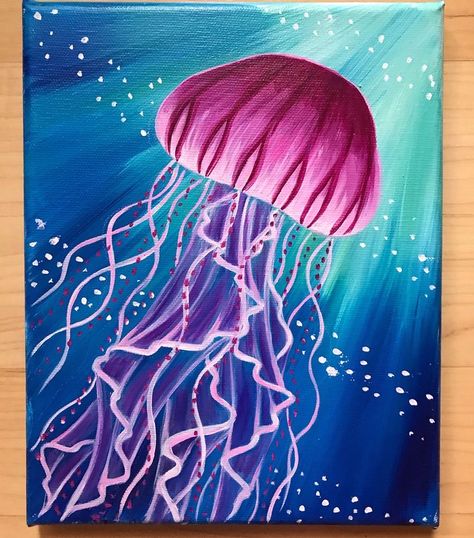 June Drawings, Jellyfish Paintings, Octopus Painting, Jellyfish Painting, Pink Jellyfish, Drip Art, Jellyfish Art, Cute Canvas Paintings, Easy Canvas Art