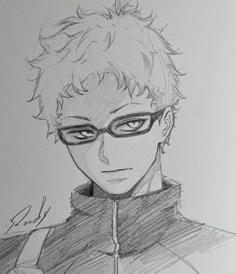 Tsukishima Kei Drawing, Tsukishima Sketch, Tsukishima Drawing, Haikyuu Sketch, Haikyuu Drawing, Sketch Naruto, Tsukishima Haikyuu, Male Art Reference, Kei Tsukishima