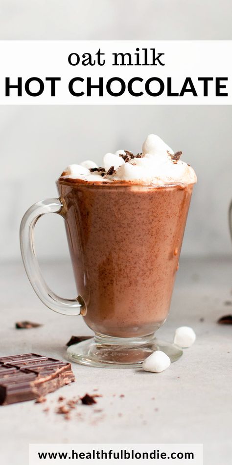 Cozy up with this rich and creamy homemade oat milk hot chocolate. Made with 5 simple ingredients and real chocolate, this hot cocoa is a must this winter. Easily made vegan too! Oat Milk Hot Chocolate, Dairy Free Tomato Soup, Creamy Oat Milk, Blondie Recipes, Dairy Free Hot Chocolate, Healthy Hot Chocolate, Vegan Chocolate Bars, Hot Cocoa Recipe, Cocoa Recipes