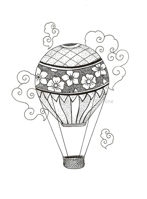 Hot Air Balloon Drawing, Balloon Drawing, Hot Air Balloon Tattoo, Air Balloon Tattoo, Doodle Heart, Balloon Tattoo, Tattoo Pattern, Color Pencil Drawing, Air Balloons