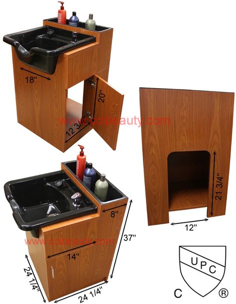 Not so much interested in the bowl, but a potential template to build a customized cabinet... Small Hair Salon, Shampoo Bowls Salon, Small Salon, Barber Shop Interior, Home Hair Salons, Home Beauty Salon, Spa Furniture, Hair Salon Design, Hair Salon Interior