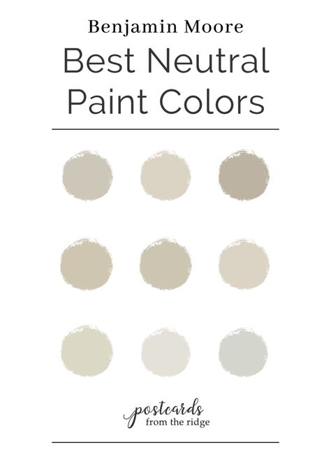 9 No-Fail Neutral Paint Colors from Benjamin Moore - Postcards from the Ridge Benjamin Moore Neutral Colors, Benjamin Moore Wheeling Neutral, Benjamin Moore Cool Neutrals, Best Neutral Benjamin Moore Paint Colors, Beige Benjamin Moore Colors, Soft Neutral Paint Colors, Jute Benjamin Moore, Benjamin Moore Light Beige, Best Neutral Paint Colors Benjamin Moore