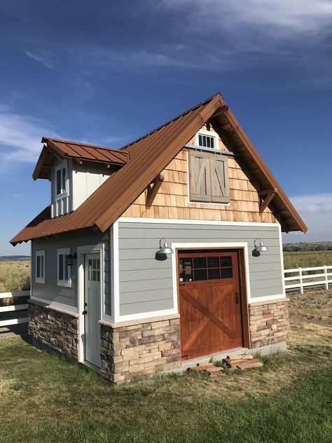 Custom Shed with Kids Playhouse on top! Shed With Loft, Mini Cabin, Small Cabin Plans, Custom Sheds, Tiny Cabins, Backyard Shed, Natural Playground, Tree Houses, Backyard Games