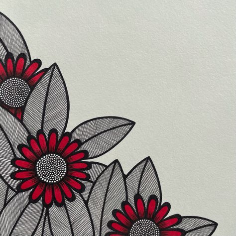 Abstract floral fineline drawing made with a fineliner and a red alcohol marker. Red Alcohol, Fineliner Art, Doddle Art, Abstract Pencil Drawings, Easy Mandala Drawing, Posca Marker, Zentangle Artwork, Pen Art Drawings, Zen Doodle Art