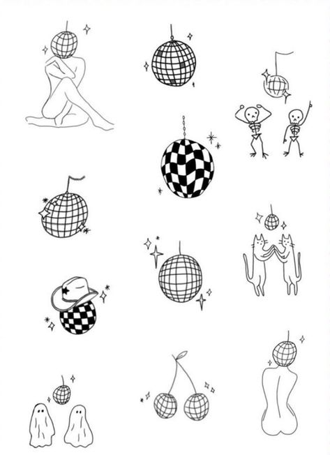 Edm Tattoo, Dainty Tattoo Designs, Disco Ball Tattoo, Ephemeral Tattoo, Tattoo Designs Drawings, Dainty Tattoo, Thumb Tattoos, Ball Tattoo, Funky Tattoos