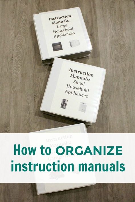 Easy instruction manual organization: Use 3 inch three ring binders and page protectors to easily organize household appliance and tool instruction manuals. #organize Manual Organization, Cleaning Closet Organization, Household Binder, Room Organisation, Household Appliance, Magnetic Spice, Sheet Protectors, Ring Binders, Kids Art Supplies