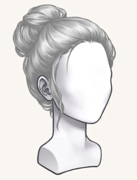 My favourite hair, Messy Sock Bun 💇🏻‍♀️ Updo Hair Reference Drawing, Messy Bun Drawing Anime, Hair Bun Art Reference, Messy Bun Character Design, Hair Buns Drawing Reference, Hair In Bun Drawing Reference, Anime Hair Bun Drawing, Messy Bun Art Reference, Drawing Buns Hair