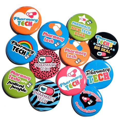 PRICES MAY VARY. You will receive ALL 12 of the buttons pictured Size: 1.25 inches in diameter Excellent image quality; professionally printed Made with all metal parts These beautiful 1.25" pharmacy technician buttons can also be used for scrapbook pages, handmade jewelry items, stocking stuffers, cupcake toppers, and inexpensive gifts. Please see the additional image so you can get a better idea of the size. Thanks! Pharmacy Technician Day Gifts, Pharmacy Career, Pharmacy Ideas, Inexpensive Gifts, Nursing Pins, Tech Week, Pharmacy Tech, Pharmacy Technician, Button Picture