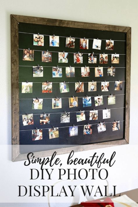 Gorgeous, simple, and easy DIY photo display for Instagram and family photos. Photos are clipped on so it's easy to change them anytime you want! Diy Photo Display, Koti Diy, Photo Deco, Diy Projektit, Diy Wand, Homemade Home Decor, Display Wall, Photo Display, Instagram Diy