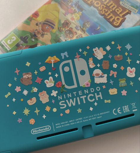 Nintendo Switch Lite Stickers, Nintendo Switch Lite Aesthetic Blue, Nintendo Switch Lite Turquoise Aesthetic, Aesthetic Switch Lite, Switch Astethic, Nintendo Switch Case Aesthetic, Nintendo Switch Decoration Ideas, Nintendo Switch Decoration, Nintendo Lite Aesthetic