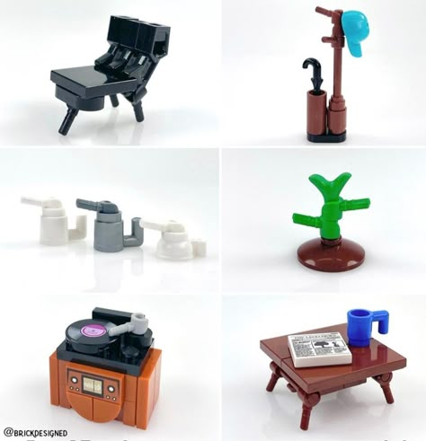 Lego Living Room Furniture, Lego Builds Instructions, Lego Things To Build Easy, Cute Lego House, Lego Mini Ideas, Lego Accessories Diy, Little Lego Builds, Lego Custom Builds, Diy Lego Builds