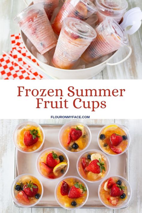 Frozen Summer Fruit Cups are a delicious and refreshing frozen fruit treat. Frozen Fruit Cups Recipe, Fruit Cups Ideas, Homemade Ice Pops Recipes, Frozen Cups, Frozen Fruit Cups, Frozen Fruit Snacks, Frozen Fruit Salads, Plastic Cups With Lids, Homemade Ice Pops