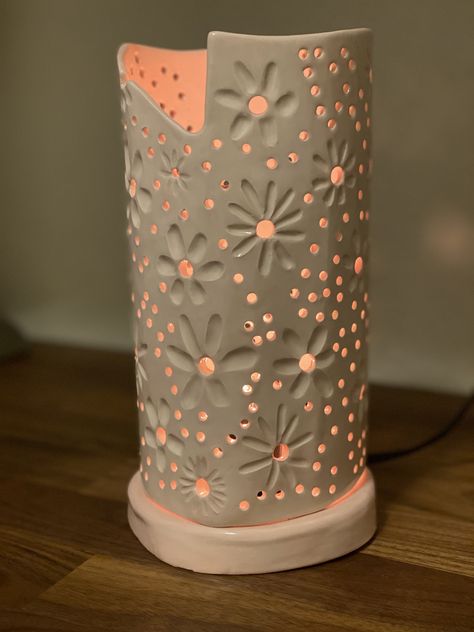 5th work finished. Carved detail on a rolled cylinder. Ceramic Lantern Ideas Pottery, Slab Lantern Ceramics, Slab Cylinder Ideas, Clay Cylinder Projects, Cylinder Clay Ideas, Ceramics Cylinder Ideas, Clay Cylinder Ideas, Ceramics Lantern Ideas, Clay Lanterns Ideas Ceramics