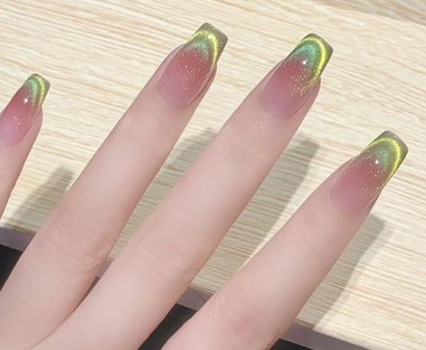 Green Cat Eye Nails Magnetic Gel Polish Green Cat Eye, Self Nail, Magnetic Nail Polish, Nail Polish Gel, Eye Nails, Magnetic Nails, French Acrylic Nails, Cat Eye Gel, Cat Eye Nails