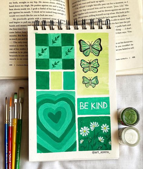 Moodboard painting Green Aesthetic Painting, Green Moodboard, Funny Lockscreen, Painting Green, Pencil Toppers, Painted Boards, Book Art Diy, Aesthetic Painting, Diy Creative Crafts