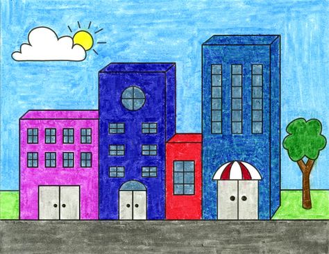 How to Draw Easy 3D Buildings Draw Buildings, Letters Tutorial, Snowy City, Building Drawings, Quotes Creativity, Drawing Perspective, 4 Drawing, Buildings Art, Cartoon Building