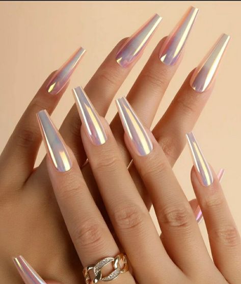 Long Nails Coffin Design, Elegant Spring Nail Designs, Tapered Coffin, Diy Valentine's Nails, Wedding Manicure, Nails Chrome, Pink Holographic, Gel Nail Extensions, Gel Nails Diy