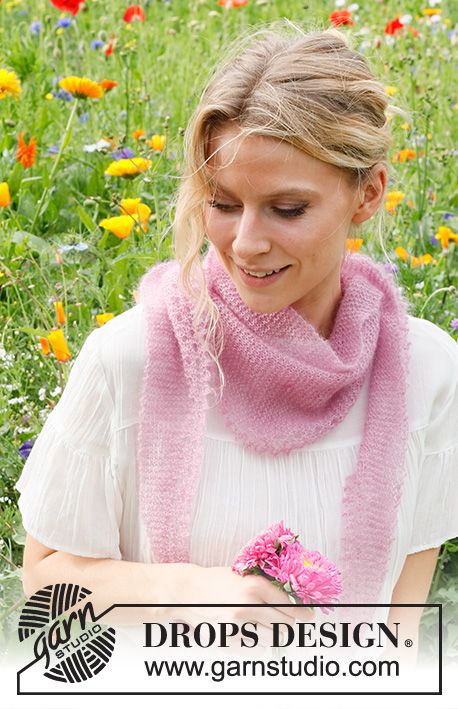 Shawlette Pattern, Pink Soda, Crochet Shawl Pattern Free, Drops Patterns, Crochet Bolero, Small Scarf, Knitting Gauge, Shawl Patterns, Summer 22