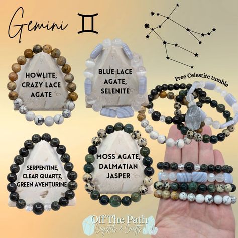 🌌Introducing some new bracelet sets! Featuring some old designs and many brand new ones ✨ ⤵️ Sets of 4 unique and specifically designed crystal beaded bracelets, themed to each zodiac sign. Shop by your Rising or Venus sign for some energetically aligned aesthetics...OR just by whichever you like the best, which is what's most important after all! Each bundle comes with a mini crystal freebie, also curated to each sign Available on Etsy! Or just DM me 🙋‍♀️ ................................ Venus Sign, Crystal Beaded Bracelets, Bracelet Sets, New Bracelet, Each Zodiac Sign, Crystal Beads Bracelet, Green Aventurine, Moss Agate, Blue Lace