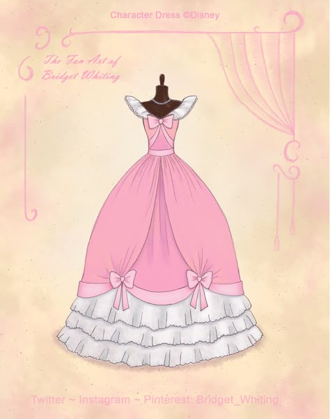 Cinderella Pink Dress Cartoon, Cinderella's Pink Dress, Cinderella Pink Dress Drawing, Cinderella In Pink Dress, Disney Princess Dress Drawing, Cinderella Dress Drawing, Disney Princess Dresses Drawings, Cindarella Dress, Cinderella Dress Pattern