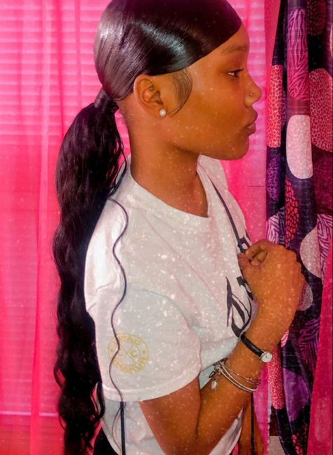 Swoop With Low Ponytail, Slick Pack Pony, Slick Back Ponytail With Swoop, Low Slick Ponytail, Side Part Ponytail, Lace Hairstyles, Puffy Ponytail, Quick Styles, Back Ponytail