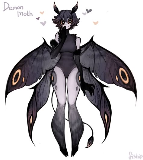 Moth Wings Character Design, Animal Inspired Character Design, Moth Mushroom Art, Harpies Character Design, Mutated Human Art, Sea Spidersona, Insect Oc Male, 3/4 Body Reference, Moth Demon Oc