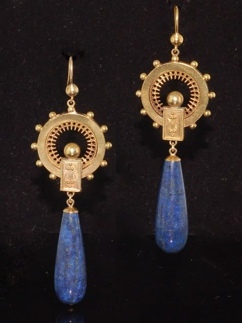 Victorian lapis earrings Indian Pendants Jewelry, Bijoux Art Nouveau, Ancient Jewellery, Lapis Jewelry, Ruby Rings, Lapis Earrings, Lapis Lazuli Jewelry, Lapis Lazuli Earrings, Historical Jewellery