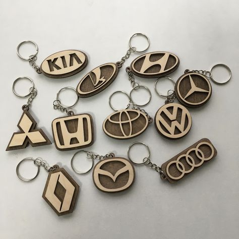 Laser Cut Car Logo Keychains Wooden Car Key Rings Free Vector Car Logo Keychain, Wooden Keychain Ideas, Car Keys Keychain Ideas, Laser Keychain, Laser Cut Ideas, Laser Cut Keychain, Car Keys Keychain, Ring Vector, ميدالية مفاتيح