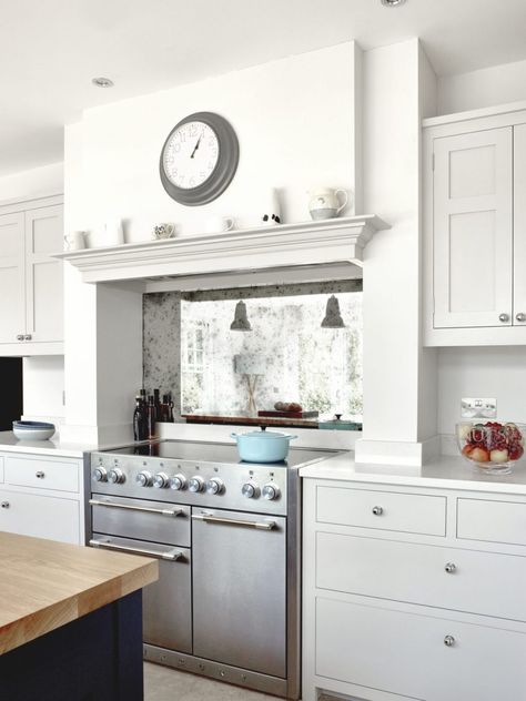 Kitchen Mantle, Kitchen Chimney, Kitchen Cooker, Open Plan Kitchen Living Room, Kitchen Splashback, Range Cooker, Shaker Kitchen, Kitchen Inspiration Design, Kitchen Diner