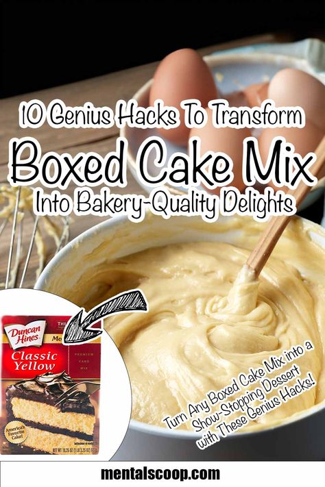 10 Genius Hacks to Transform Boxed Cake Mix into Bakery-Quality Delights! How To Add Flavor To Box Cake, Make A Boxed Cake Taste Like Bakery, Add Ins For Boxed Cake Mixes, How To Improve Cake Mix Cakes, Elevating Box Cake, Moist Boxed Cake Recipe, Homemade Box Cake Mix Recipe, Dressed Up Box Cake, Make Cake Mix Taste Like Bakery