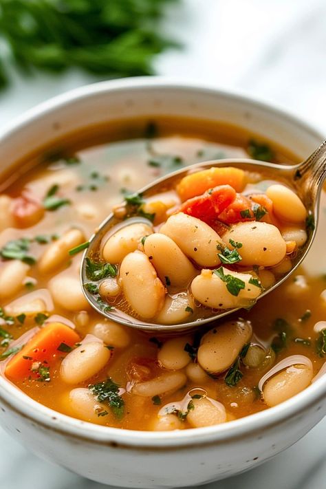 White Bean Soup With Canned Beans, Easy White Bean Soup Recipes, White Bean And Spinach Soup Recipe, Immunity Soup Recipes, Chickpea And White Bean Soup, Yankee Bean Soup Recipe, Small Batch Soup Recipes, Italian White Bean Soup, Garlic Beans