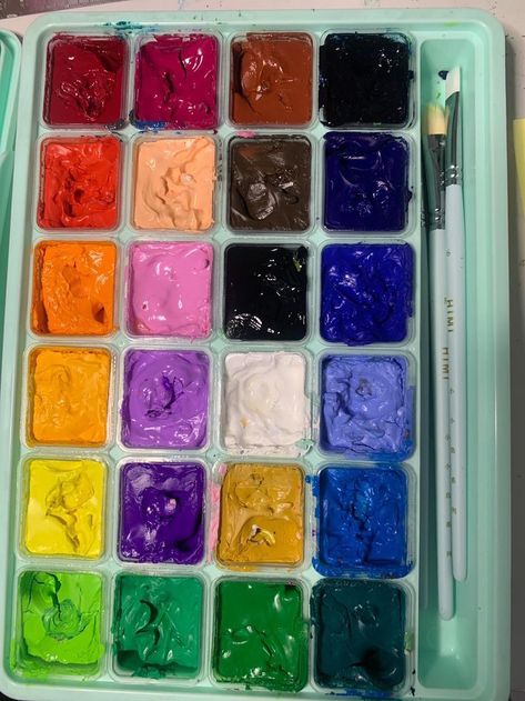 Gouache Paint Palette, Guache Jelly Painting, Himi Jelly Gouache, Himi Guache Pallete, Art Materials Aesthetic, Himi Paint, Jelly Gouache Painting, Himi Gouache Art, Jelly Gouache