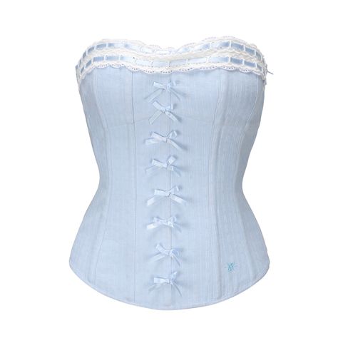 Baby blue overbust corset with tiny bows Light Blue Corset, Ice Blue Color, Blue Tablecloth, Blue Corset, Tiny Bow, Overbust Corset, Girl Closet, Celeb Style, Leather Corset