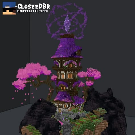 CloseeDBr | Fantasy and magical architecture between mountains and cherry trees 🌸🏯 Save this post for later! _________________________________ 👥 - Fo… | Instagram Cherry Tree Minecraft, Minecraft Amethyst, Magical Architecture, Pretty Minecraft, Minecraft Medieval House, Minecraft Java Edition, Giant Crystal, Minecraft Java, Minecraft Medieval