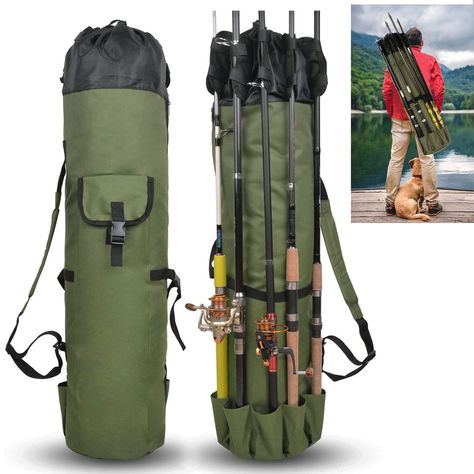 OROOTL Fishing Rod Bag Pole Holder Portable Folding Fishing Rod Carrier Case Hold 5 Poles Waterproof Lightweight Canvas Fishing Rod & Reel Organizer Bag Fish Pole Travel Backpack Gift for Men Women Fishing Gear Organization, Fishing Rod Carrier, Fishing Pole Storage, Fishing Gear Storage, Fishing Rod Case, Fishing Rod Bag, Fishing Storage, Fishing Rod Storage, Fishing Tackle Bags