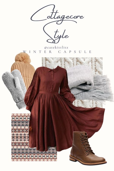 Christmas Cottagecore Outfit, Cottagecore Outfit Winter, Winter Cottagecore Outfit, Cottagecore Winter Outfits, Cottagecore Inspiration, Barbie Pets, Winter Cottagecore, Wardrobe Overhaul, Biblical Femininity