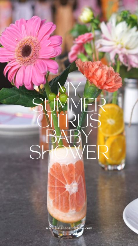 Last weekend I had my baby shower and the day turned out just as beautiful as I had imagined! My vision was a summer citrus theme with lots of bright color for babygirl. See more in this blog post... Bright Baby Shower Ideas, Citrus Baby Shower Ideas, Fruit Baby Shower Theme, Citrus Themed Baby Shower Ideas, Bright Color Baby Shower Ideas, Fruit Theme Baby Shower Ideas, Fruit Themed Baby Shower Ideas, Citrus Themed Brunch, Citrus Baby Shower Theme