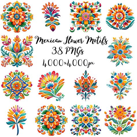 Mexican Flowers, Lazy Susans, Mexican Embroidery, Folk Art Flowers, Folk Design, Mexican Designs, Neon Design, Clip Arts, Art Populaire