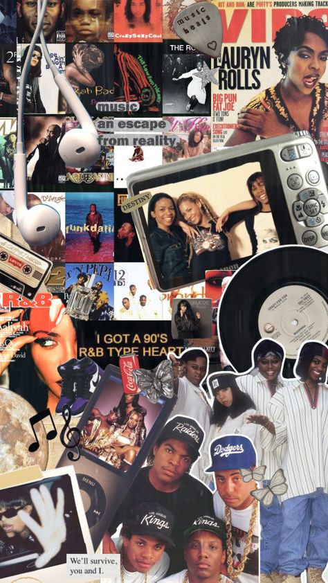 90s Rappers Collage, R&b 2000 Aesthetic, 90s Collage Hip Hop, R&b 90s Aesthetic, R&b Collage Wallpaper, 90s Aesthetic R&b, 2000s R B Aesthetic, Old School Vibes Aesthetic, R And B Aesthetic Wallpaper