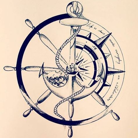 Anker Tattoo Design, Anchor Compass Tattoo, Compass Rose Tattoo, Anker Tattoo, Pirate Tattoo, Compass Tattoo Design, Anchor Tattoos, Nautical Tattoo, Anchor Tattoo