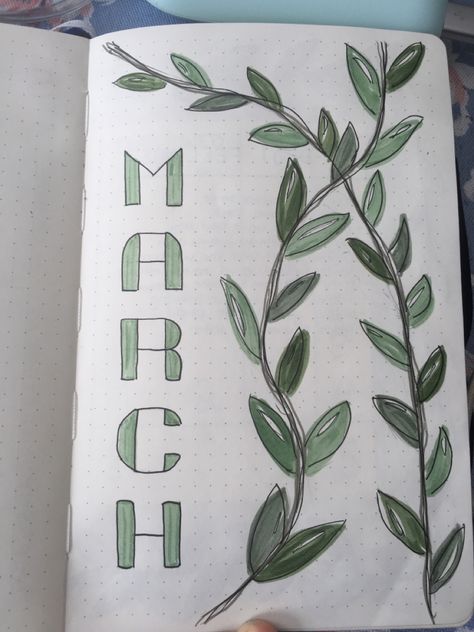 March Reading Journal, March Title Page, March Bulletin Journal Ideas, Book Journal Monthly Spread, 2024 Journal Cover Page, March Planner Ideas, March Journal Cover, Green Bullet Journal Theme, Journal Ideas March