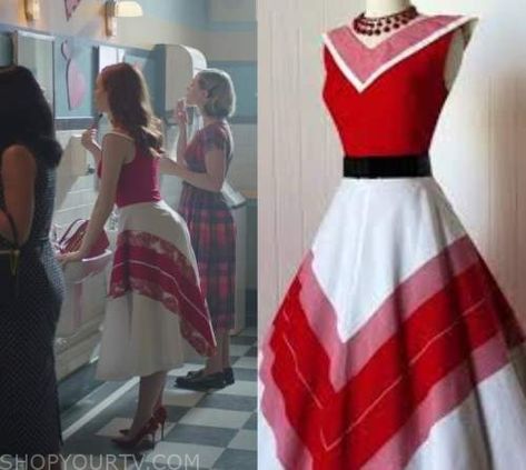 Riverdale: Season 7 Episode 5 Cheryl's Vintage Red & White Dress Check more at https://www.shopyourtv.com/riverdale-season-7-episode-5-cheryls-vintage-red-white-dress/ Riverdale Season 7, Vintage Dress Sewing Patterns, Riverdale Cheryl, Riverdale Fashion, Red And White Dress, Witch Dress, Cheryl Blossom, 1950s Fashion, Dress Sewing Patterns