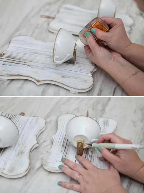 Shabby Chic Ideas Diy, Teacup Diy Projects, Saucers Diy Ideas, Diy Teacup Display, Diy Teacup Crafts Ideas, Vintage Teacup Crafts, Repurposed Tea Cups, Diy Candle Sconces Ideas, Diy Teacup Candles