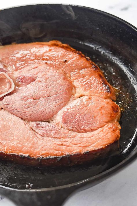 Breakfast Ham Steak, Cooking Ham Steak Easy Recipes, Best Way To Cook A Ham Steak, Ham Steak Recipes Stove Top, How To Make Ham Steaks, Maple Glazed Ham Steak, Baked Ham Slices Recipes, Cured Ham Steak Recipes, How To Cook Ham Slices