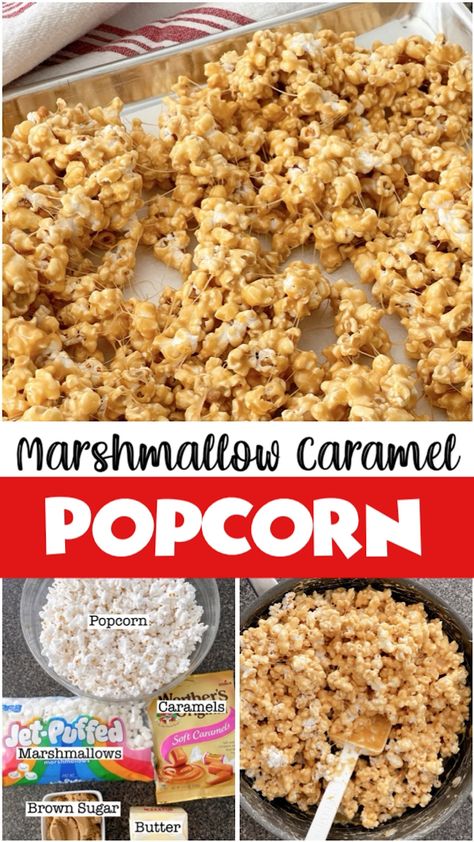 Craving a sweet and salty snack? Try this easy Marshmallow Caramel Popcorn recipe! Perfect for movie nights, parties, or just a fun treat, this recipe combines buttery caramel and gooey marshmallows with crunchy popcorn for an irresistible bite. Quick to make and always a crowd-pleaser, this homemade caramel popcorn is sure to be a hit. Pin now to save this delicious snack idea! Chocolate Marshmallow Popcorn, Gooey Marshmallow Caramel Popcorn, Homemade Movie Theater Popcorn Butter, Ww Popcorn Recipes, Best Popcorn Balls Recipe, Healthy Caramel Popcorn, Popcorn And Marshmallow Recipe, Marshmellow Popcorn Easy, Popcorn Marshmallow Treats