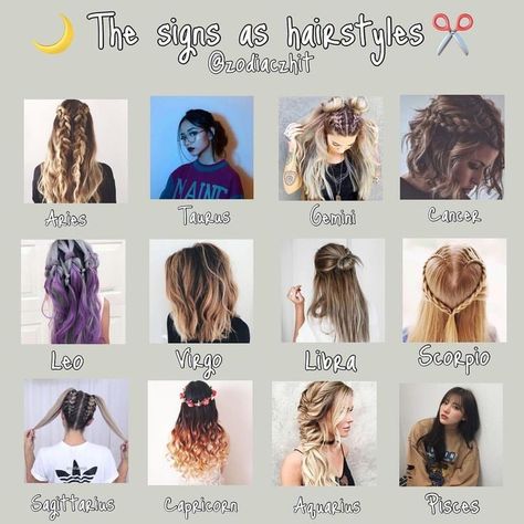 Zodiac Hairstyles, Zodiac Signs Hairstyles, Hairstyles Zodiac Signs, Zodiac Signs Outfits Style Inspiration, Zodiac Hair, Zodiac Clothes, Zodiac Signs Animals, Super Cute Hairstyles, Signs Horoscope